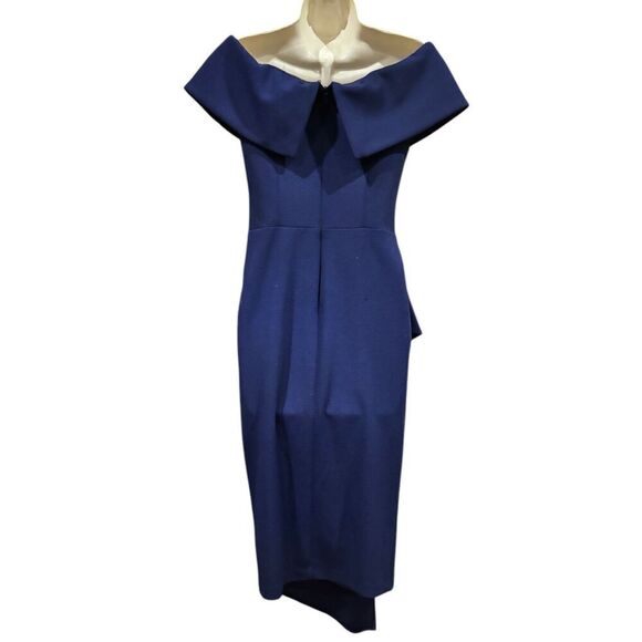 Betsy & Adam Womens Asymmetric Ruffled Cocktail and Party Dress in Night Blue NW - Picture 3 of 5